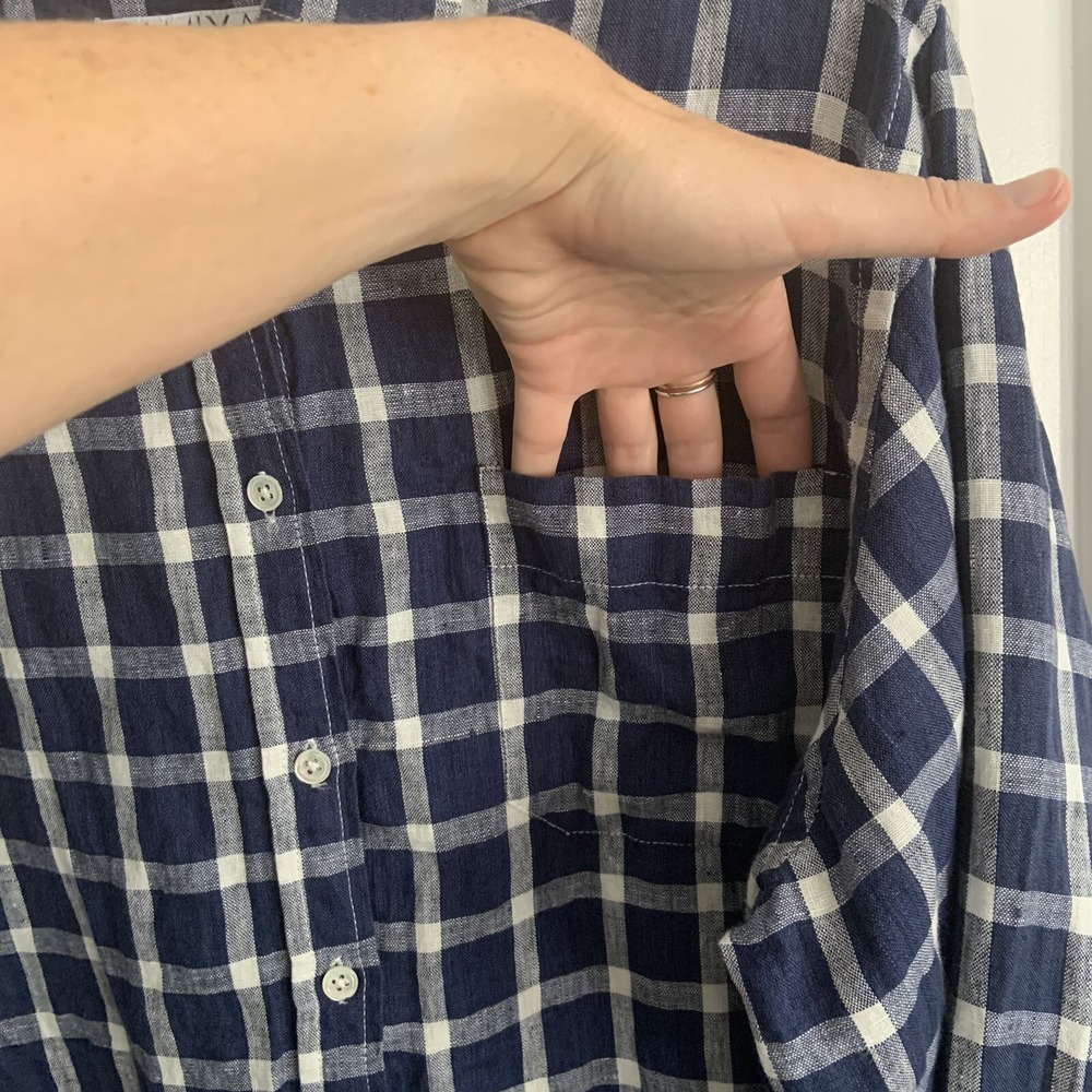 Linen Blue White Check Button up Shirt  Pkt Camixa by Celina Di Pisa Sz XXL - Picture 12 of 12